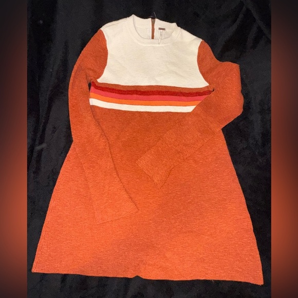 Free People Womens Colorblock Sweater Dress Orange Size medium Preloved - Picture 3 of 14